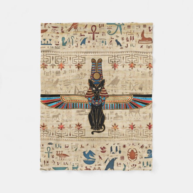 Egyptian Cat - Bastet on papyrus Fleece Blanket (Front)