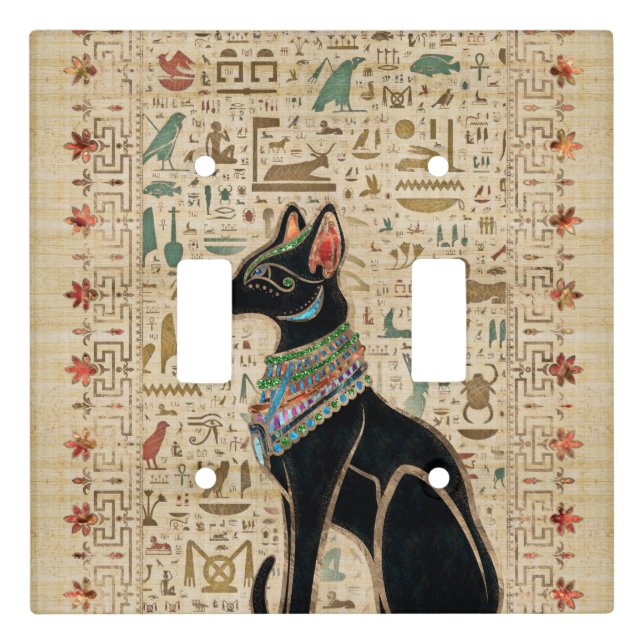 Egyptian Cat - Bastet on papyrus Light Switch Cover (Front)