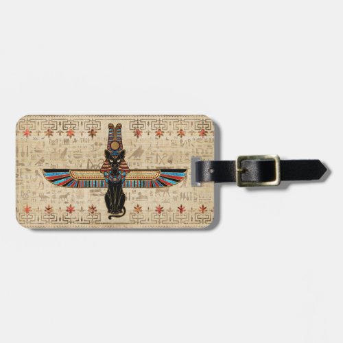 Egyptian Cat _ Bastet on papyrus Luggage Tag