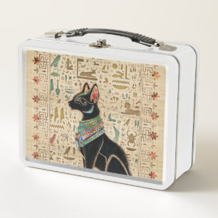 Egyptian Cat - Bastet on papyrus Metal Lunch Box