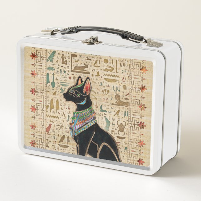 Egyptian Cat - Bastet on papyrus Metal Lunch Box (Front)