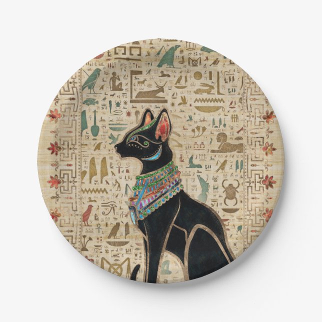 Egyptian Cat - Bastet on papyrus Paper Plates (Front)