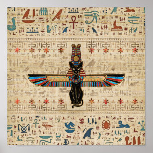 Egyptian Cat - Bastet on papyrus Poster