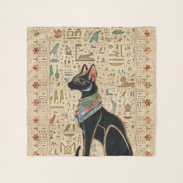 Egyptian Cat - Bastet on papyrus Scarf (Front)