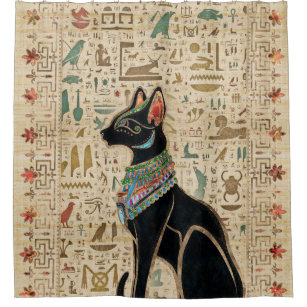 Egyptian Cat - Bastet on papyrus Shower Curtain