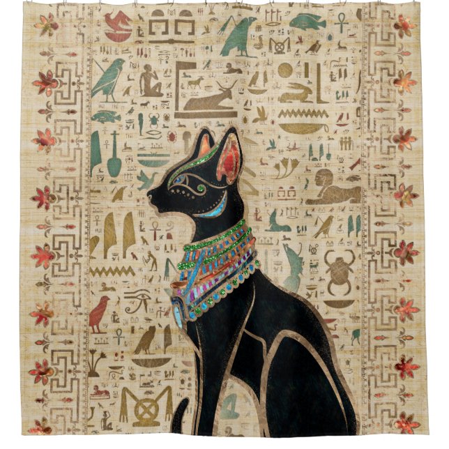 Egyptian Cat - Bastet on papyrus Shower Curtain (Front)