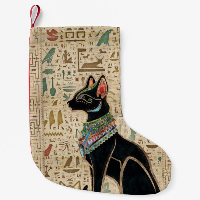 Egyptian Cat - Bastet on papyrus Small Christmas Stocking (Front)