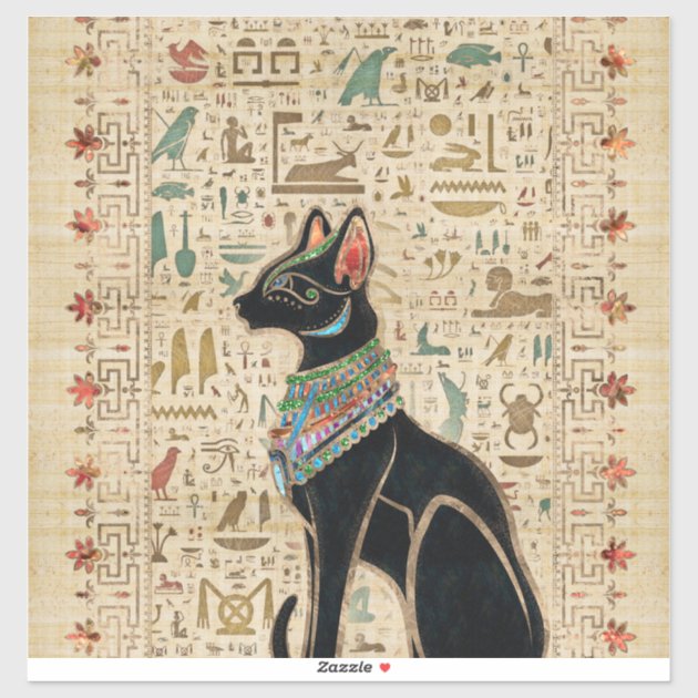 Egyptian Cat Bastet Tribal Pattern Vinyl Decal - 4 Inch Tall Bumper Sticker (Full Color) - View #6