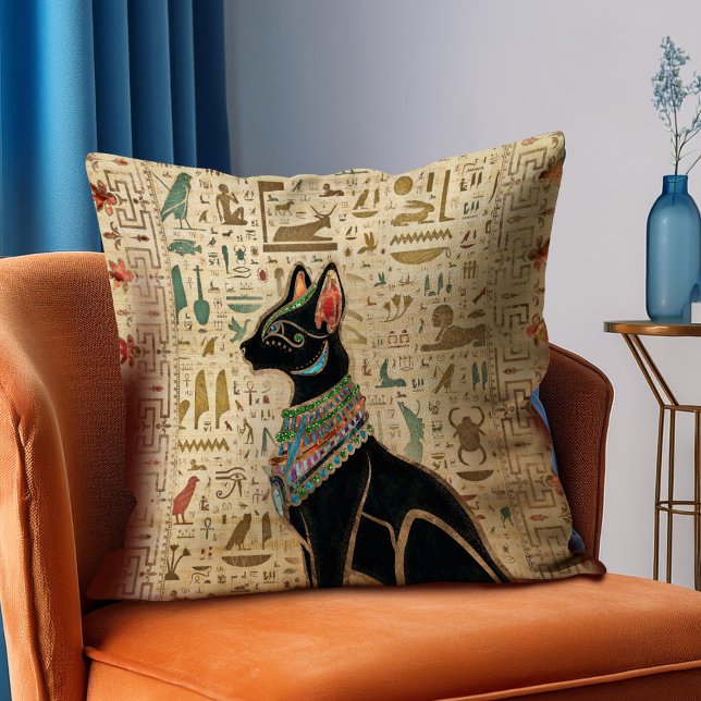 Egyptian Cat - Bastet on papyrus Throw Pillow (Creator Uploaded)