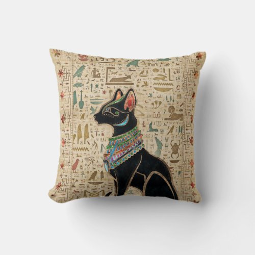 Egyptian Cat _ Bastet on papyrus Throw Pillow