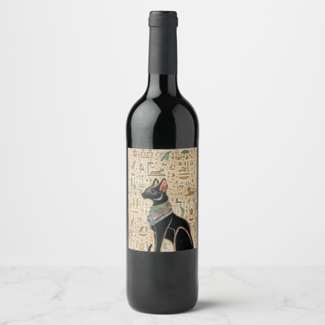 Egyptian Cat - Bastet on papyrus Wine Label (Front)