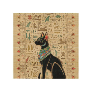 Egyptian Cat - Bastet on papyrus Wood Wall Art