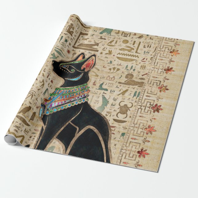Egyptian Cat - Bastet on papyrus Wrapping Paper (Unrolled)