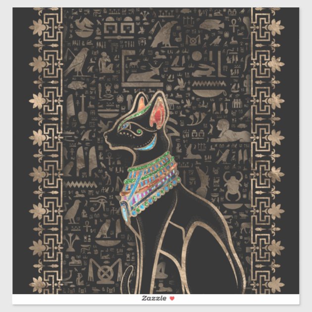Egyptian Cat Bastet Tribal Pattern Vinyl Decal - 4 Inch Tall Bumper Sticker (Full Color) - View #14