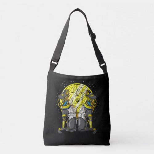 Egyptian Cat Goddess Bastet Ankh Sacred Geometry Crossbody Bag