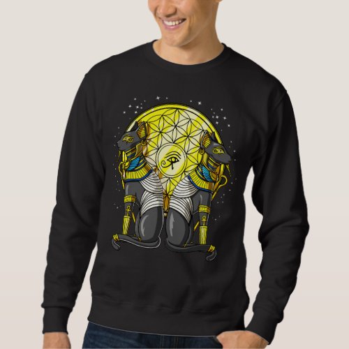 Egyptian Cat Goddess Bastet Ankh Sacred Geometry Sweatshirt