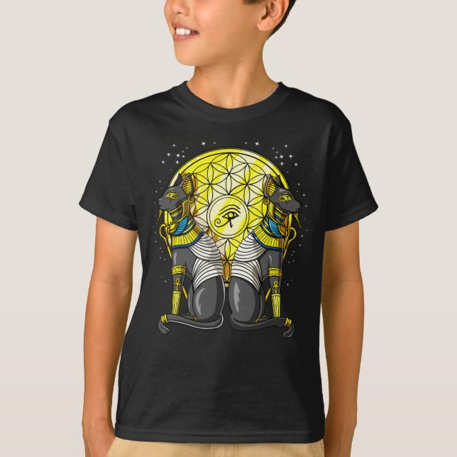 Egyptian Cat Goddess Bastet Ankh Sacred Geometry T-Shirt (Front)