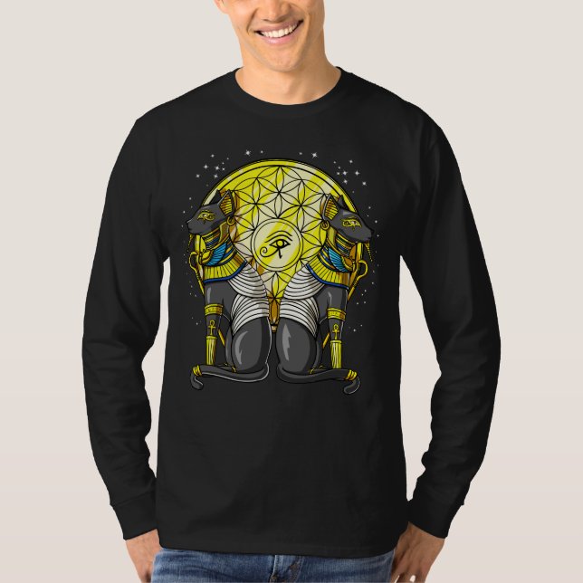 Egyptian Cat Goddess Bastet Ankh Sacred Geometry T-Shirt (Front)