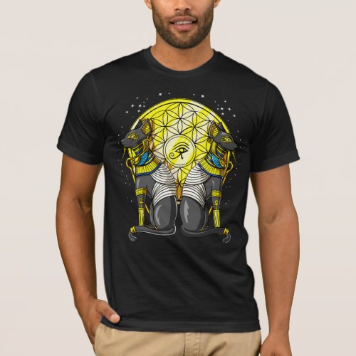 Egyptian Cat Goddess Bastet Ankh Sacred Geometry T_Shirt