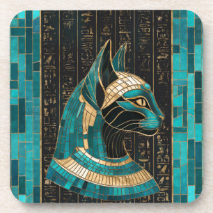 Egyptian Cat Goddess Bastet -Mosaic Art Beverage Coaster