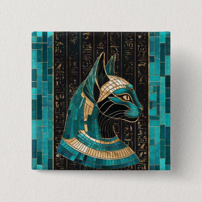 Egyptian Cat Goddess Bastet -Mosaic Art Button (Front)