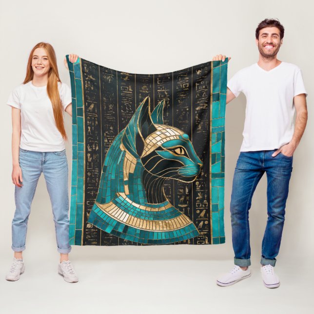 Egyptian Cat Goddess Bastet -Mosaic Art Fleece Blanket (In Situ)