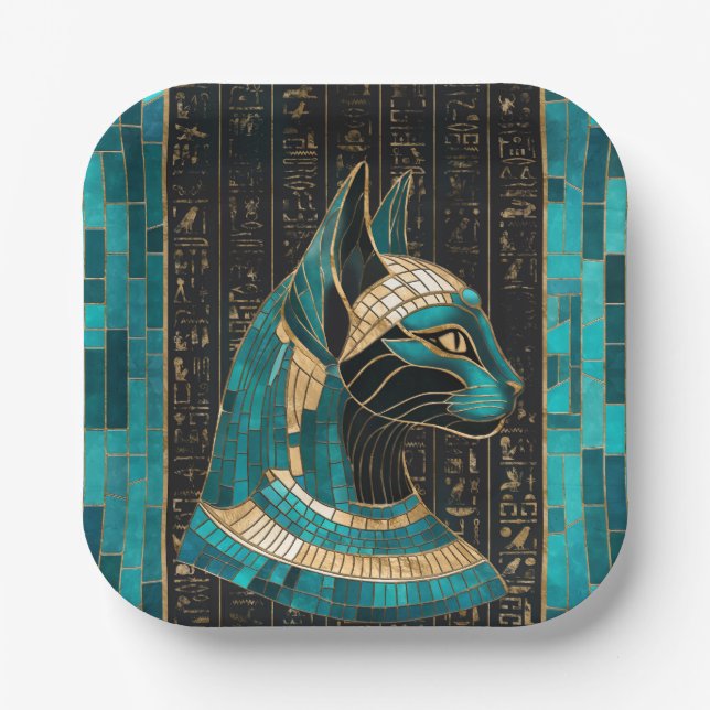 Egyptian Cat Goddess Bastet -Mosaic Art Paper Plates (Front)