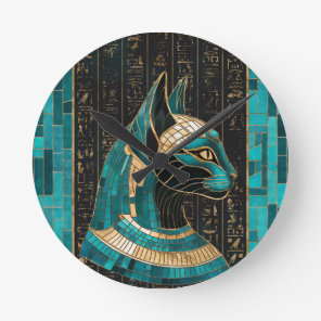 Egyptian Cat Goddess Bastet -Mosaic Art Round Clock