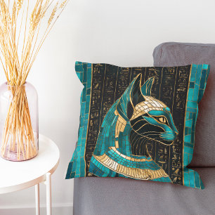 Egyptian Cat Goddess Bastet -Mosaic Art Throw Pillow