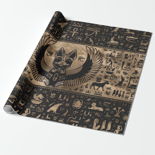 Egyptian Cat Goddess Bastet Wrapping Paper (Unrolled)