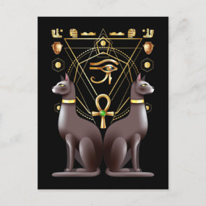 Egyptian Cat Horus Eye Ankh Sacred Geometry Postcard