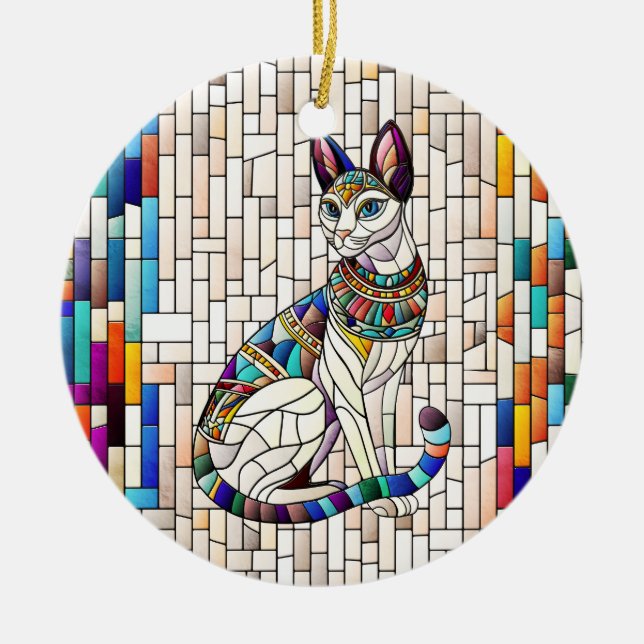 Egyptian Cat -Mosaic Art Ceramic Ornament (Front)