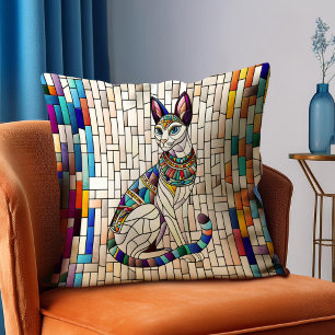 Egyptian Cat -Mosaic Art Throw Pillow