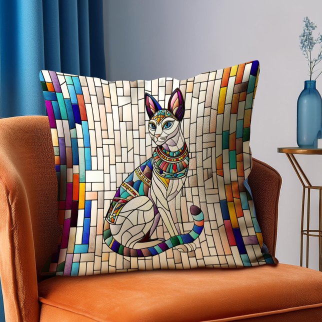 Egyptian Cat -Mosaic Art Throw Pillow (Creator Uploaded)