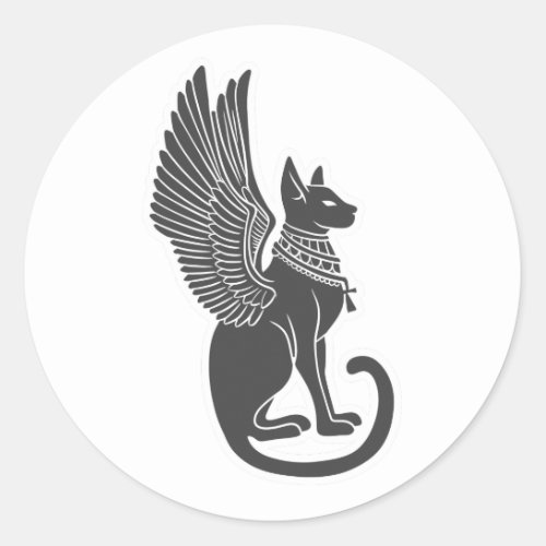 Egyptian cat with wings _ Choose back color Classic Round Sticker