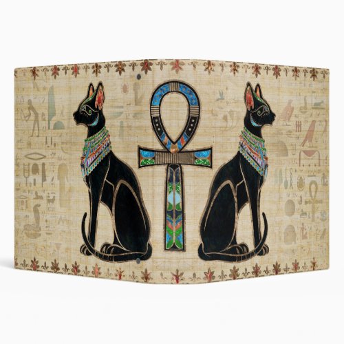 Egyptian Cats and ankh cross 3 Ring Binder