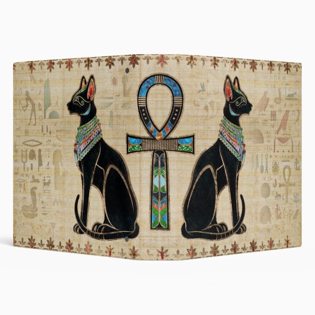 Egyptian Cats and ankh cross 3 Ring Binder (Background)