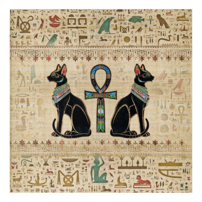 Egyptian Cats and ankh cross Acrylic Print (Front)