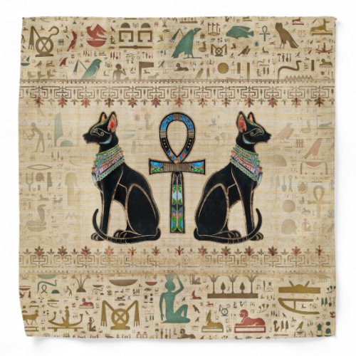 Egyptian Cats and ankh cross Bandana