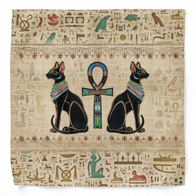 Egyptian Cats and ankh cross Bandana (Front)