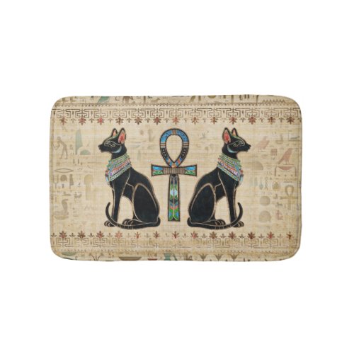 Egyptian Cats and ankh cross Bath Mat