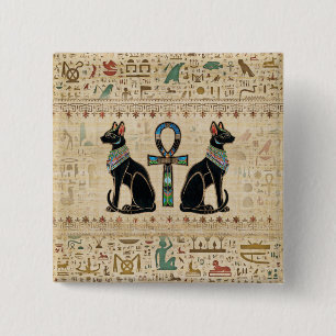 Egyptian Cats and ankh cross Button
