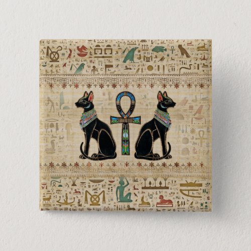 Egyptian Cats and ankh cross Button