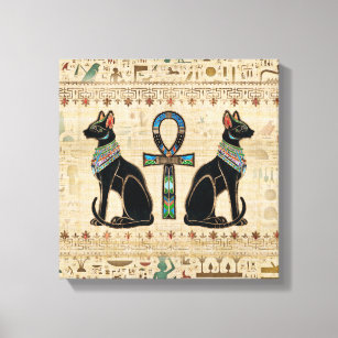 Egyptian Cats and ankh cross Canvas Print