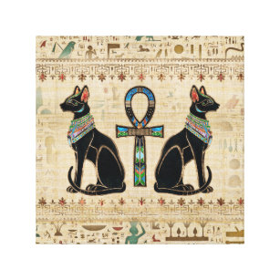 Egyptian Cats and ankh cross Canvas Print