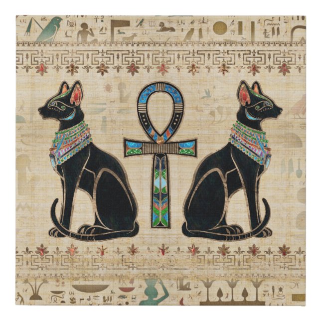 Egyptian Cats and ankh cross Faux Canvas Print (Front)