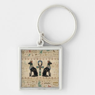 Egyptian Cats and ankh cross Keychain