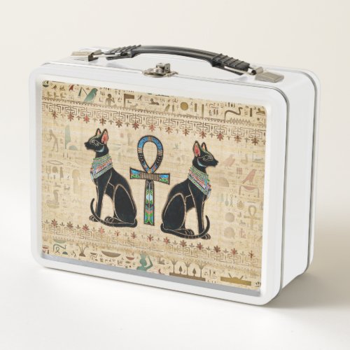 Egyptian Cats and ankh cross Metal Lunch Box