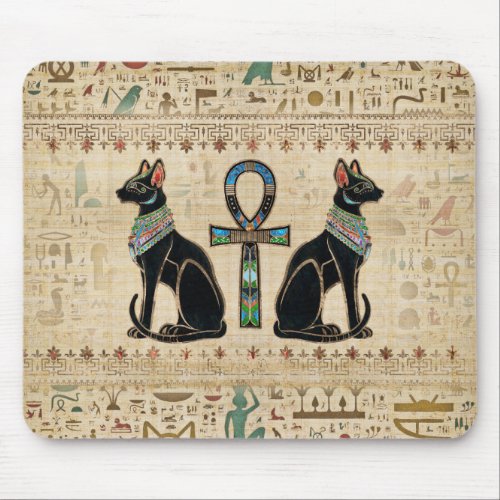 Egyptian Cats and ankh cross Mouse Pad