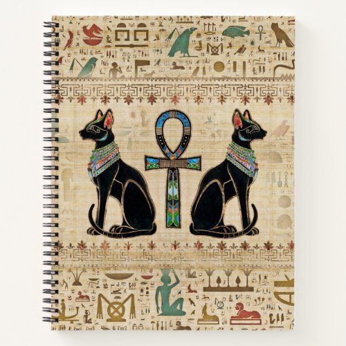 Egyptian Cats and ankh cross Notebook